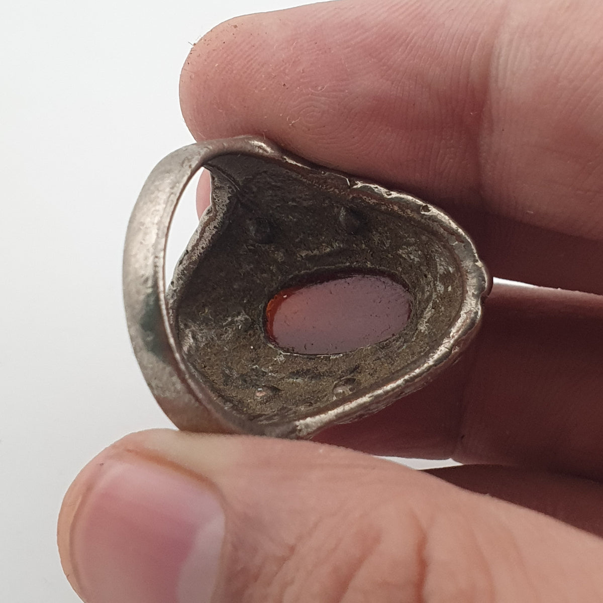 Antique Red Zirconia Ring  Rustic Brass Statement Jewellery