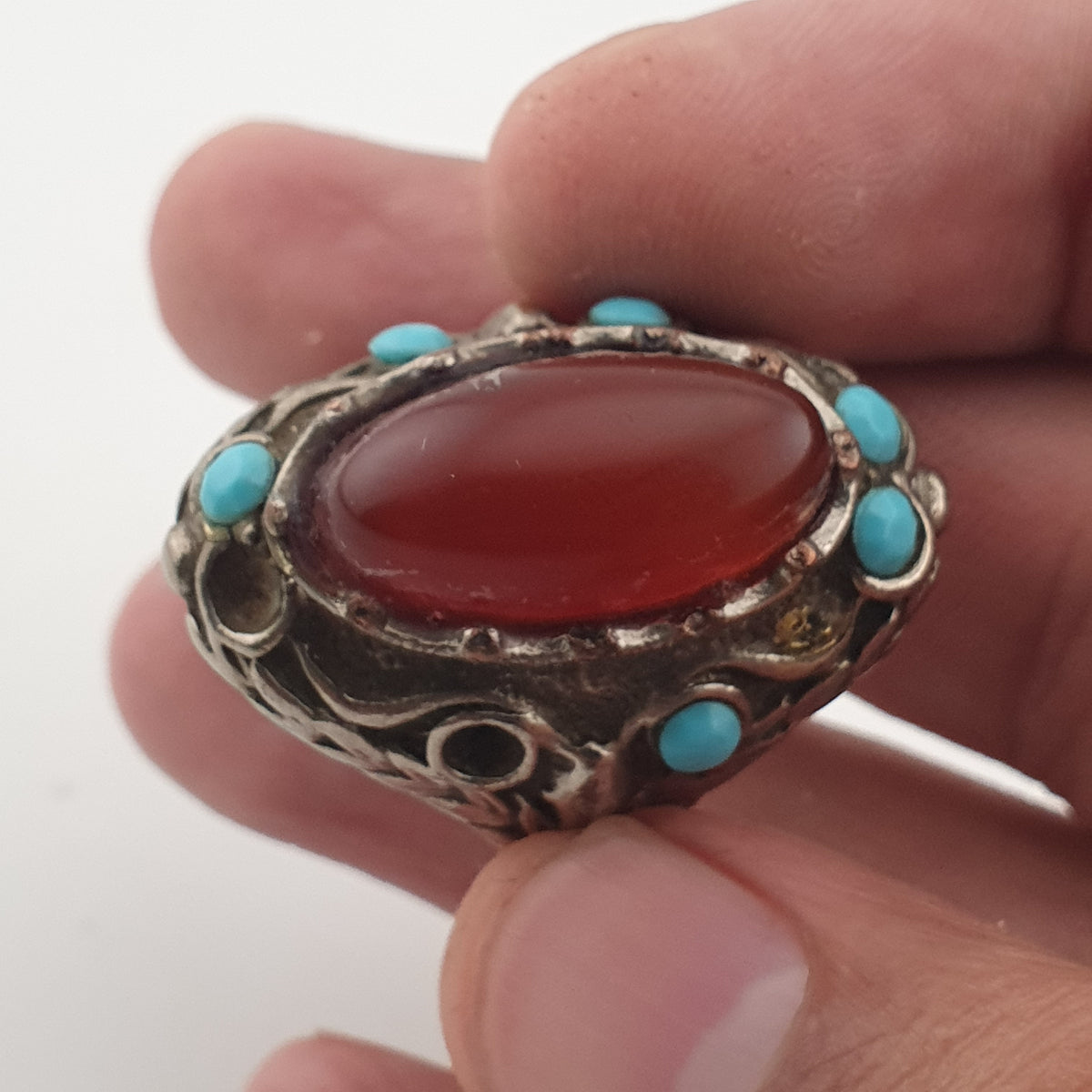 Antique Red Zirconia Ring  Rustic Brass Statement Jewellery