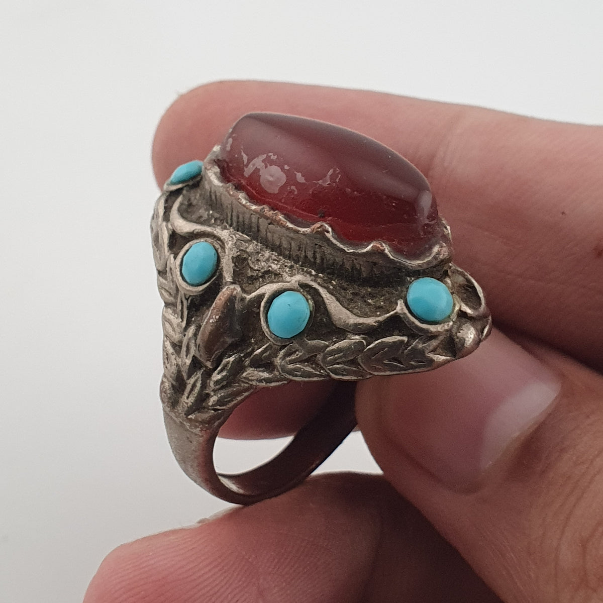 Antique Red Zirconia Ring  Rustic Brass Statement Jewellery