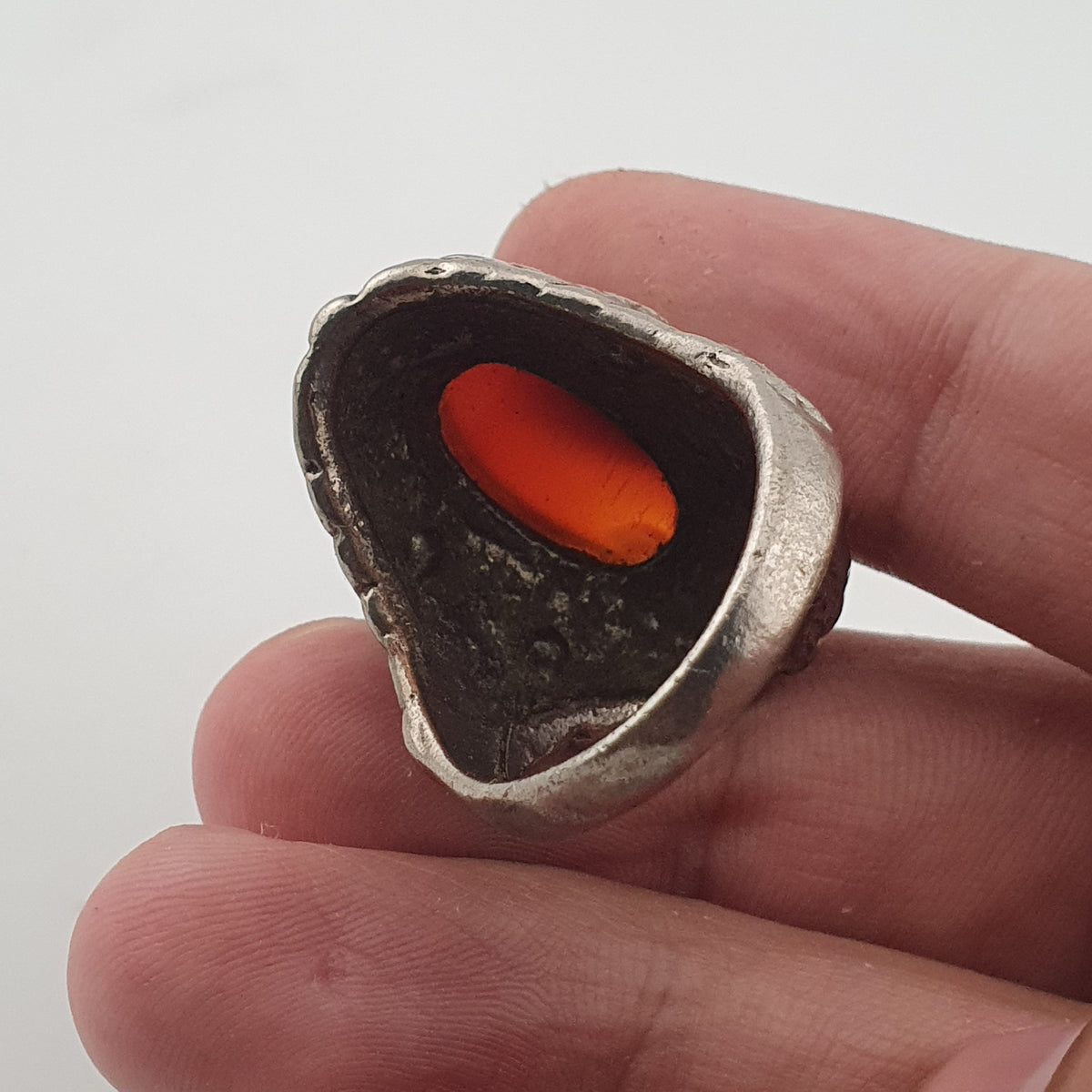 Antique Red Zirconia Ring  Rustic Brass Statement Jewellery