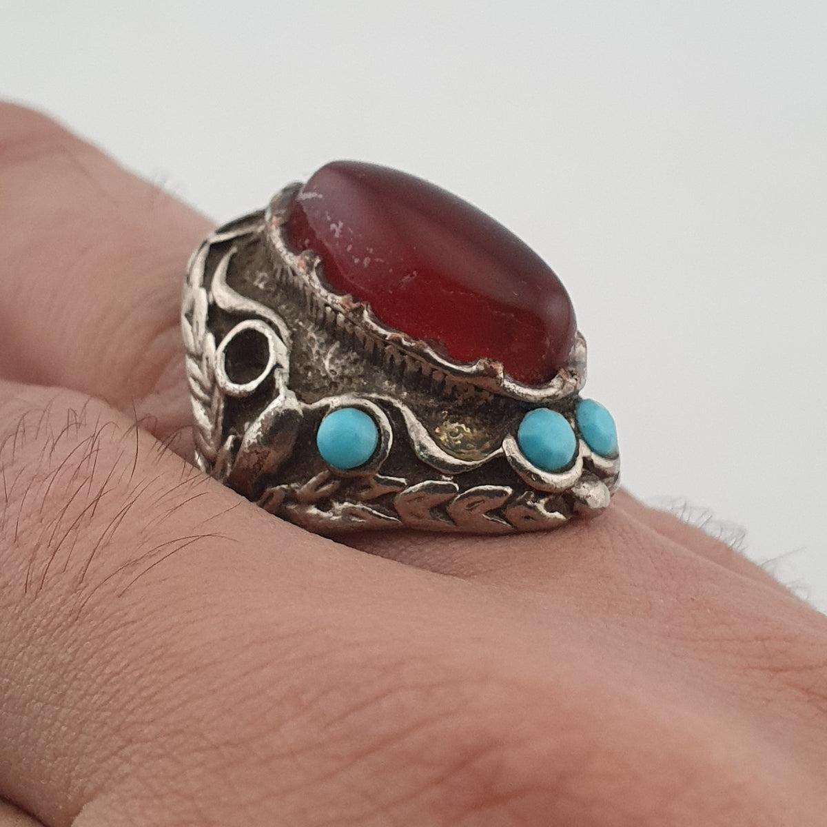 Antique Red Zirconia Ring  Rustic Brass Statement Jewellery