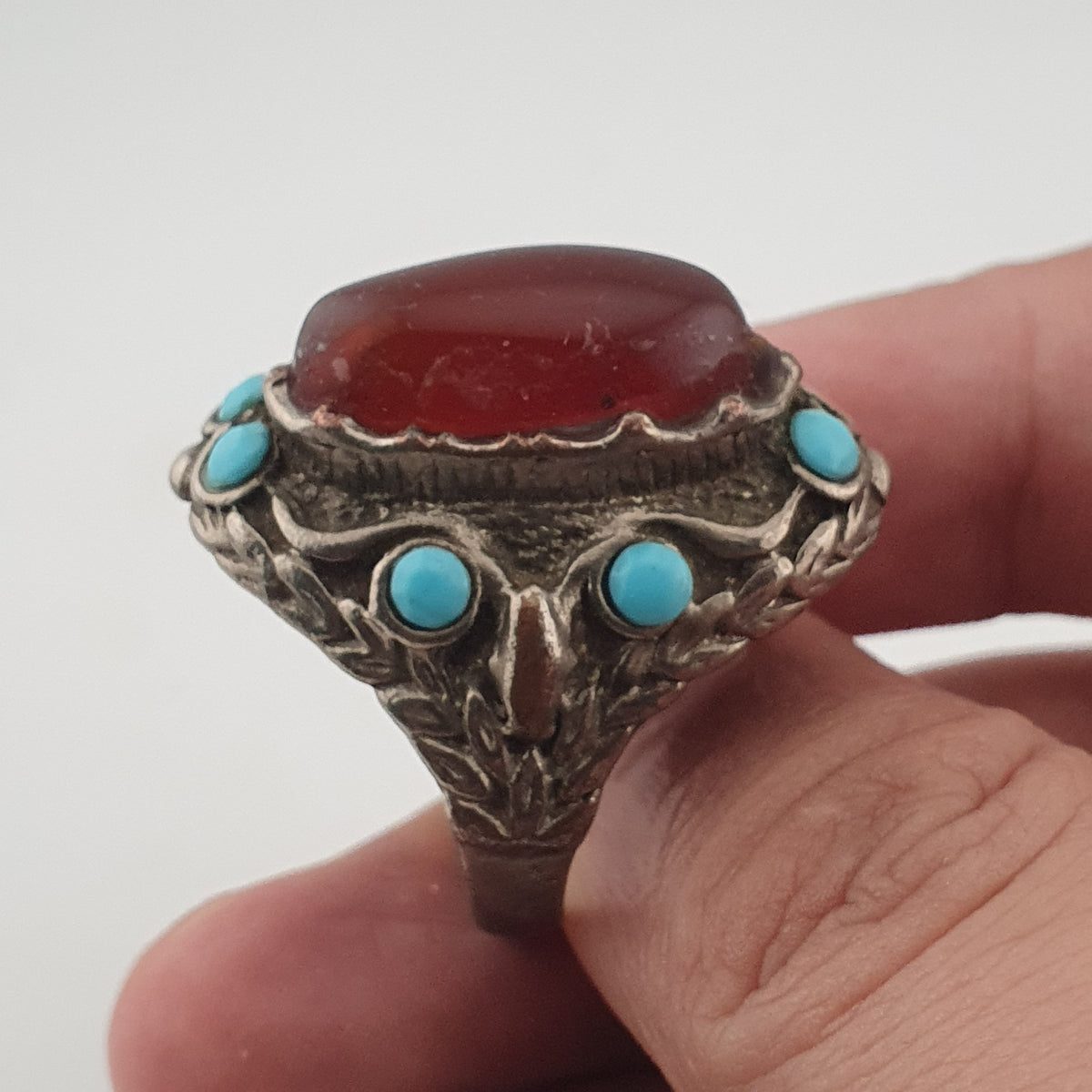 Antique Red Zirconia Ring  Rustic Brass Statement Jewellery