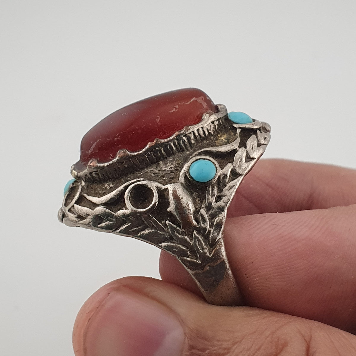 Antique Red Zirconia Ring  Rustic Brass Statement Jewellery