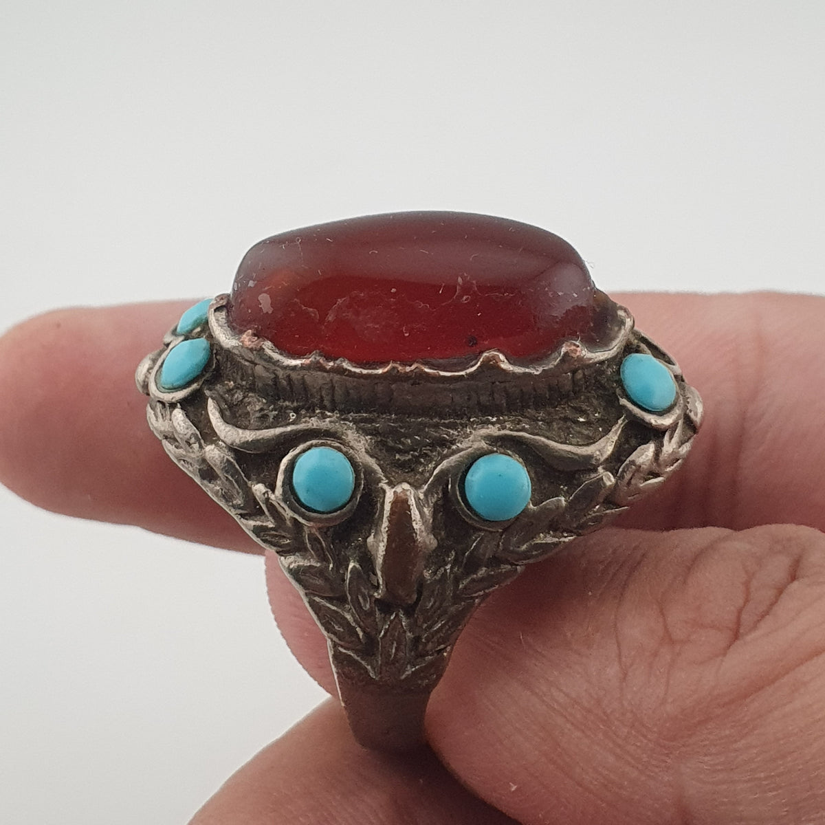 Antique Red Zirconia Ring  Rustic Brass Statement Jewellery