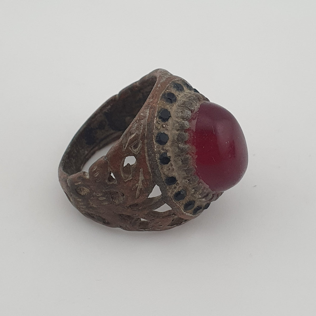 Ancient Brass Red CZ Ring  Rustic Collectible Jewellery