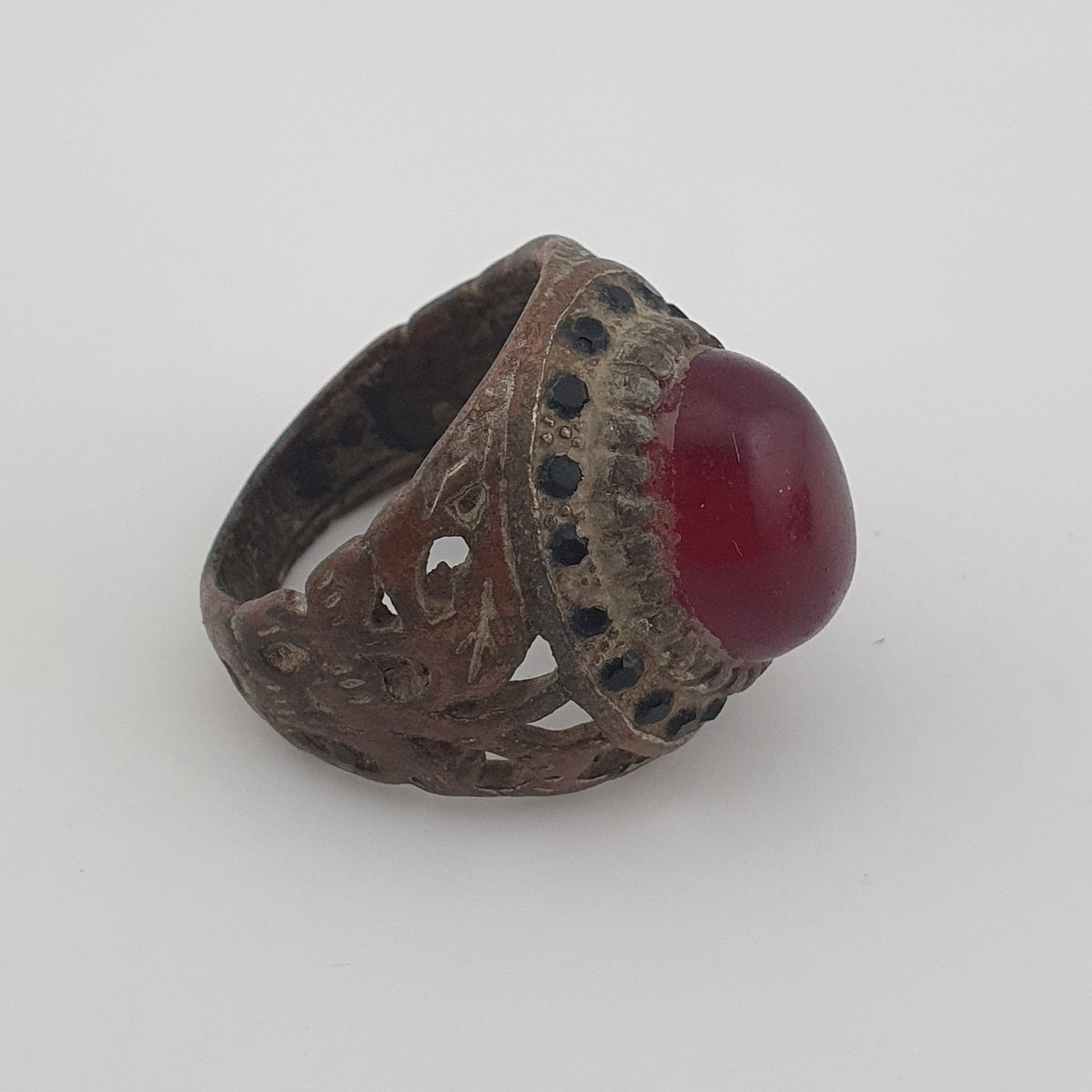 Ancient Brass Red CZ Ring  Rustic Collectible Jewellery