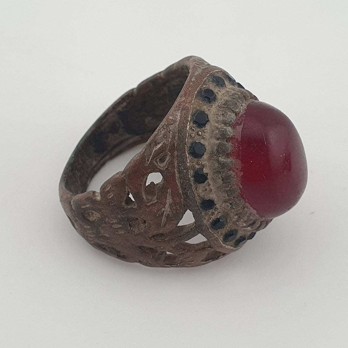 Ancient Brass Red CZ Ring  Rustic Collectible Jewellery