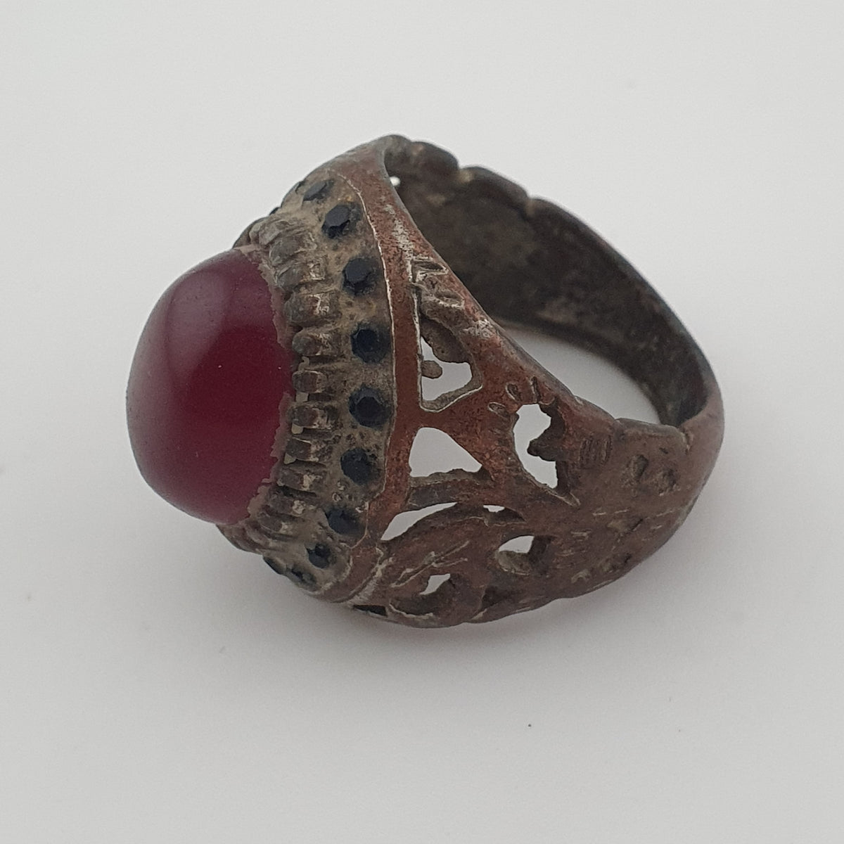 Ancient Brass Red CZ Ring  Rustic Collectible Jewellery