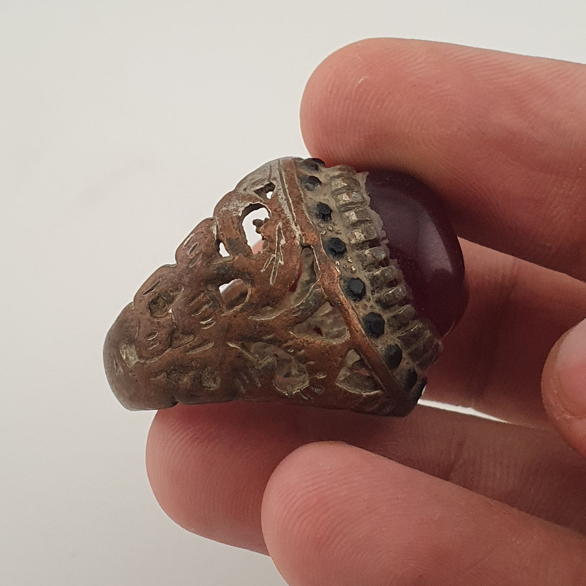 Ancient Brass Red CZ Ring  Rustic Collectible Jewellery