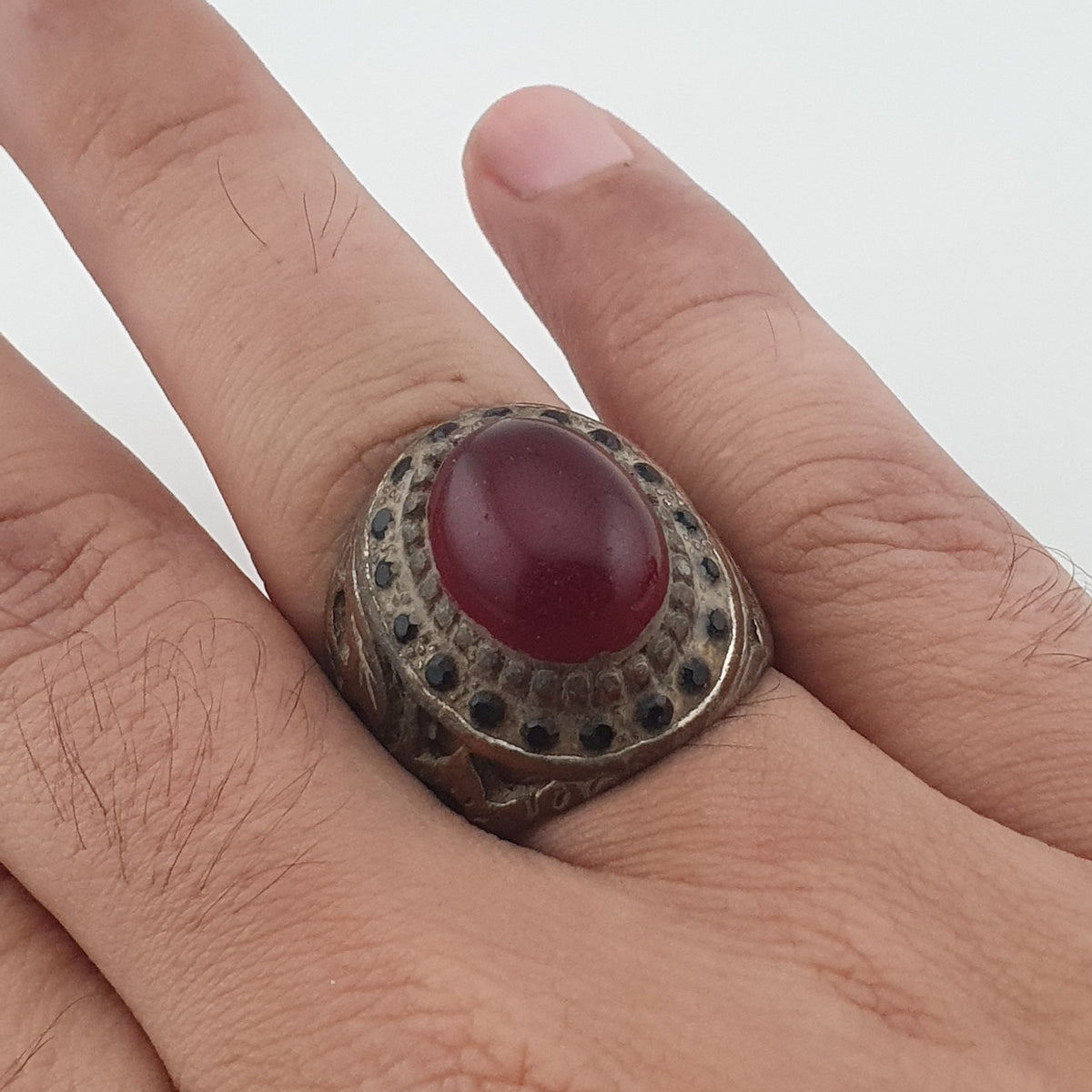 Ancient Brass Red CZ Ring  Rustic Collectible Jewellery