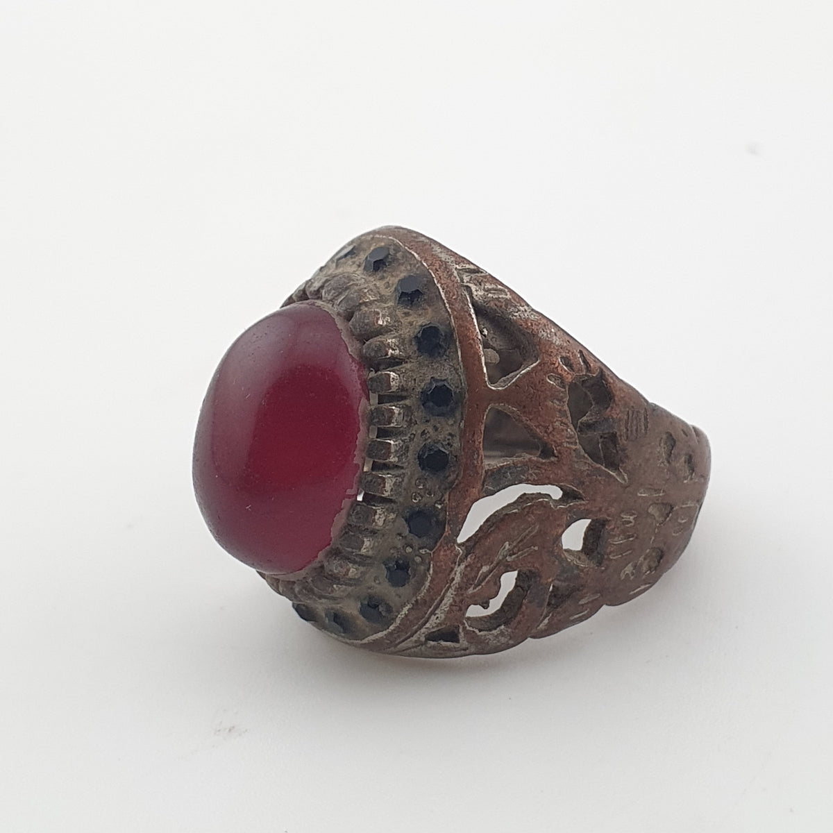 Ancient Brass Red CZ Ring  Rustic Collectible Jewellery