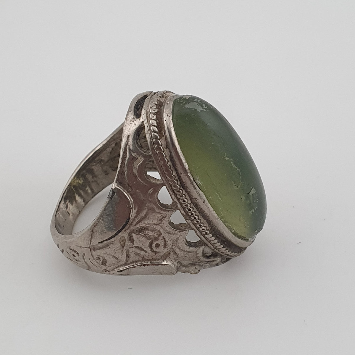 Ancient Handmade Brass With Antique Jade Ring