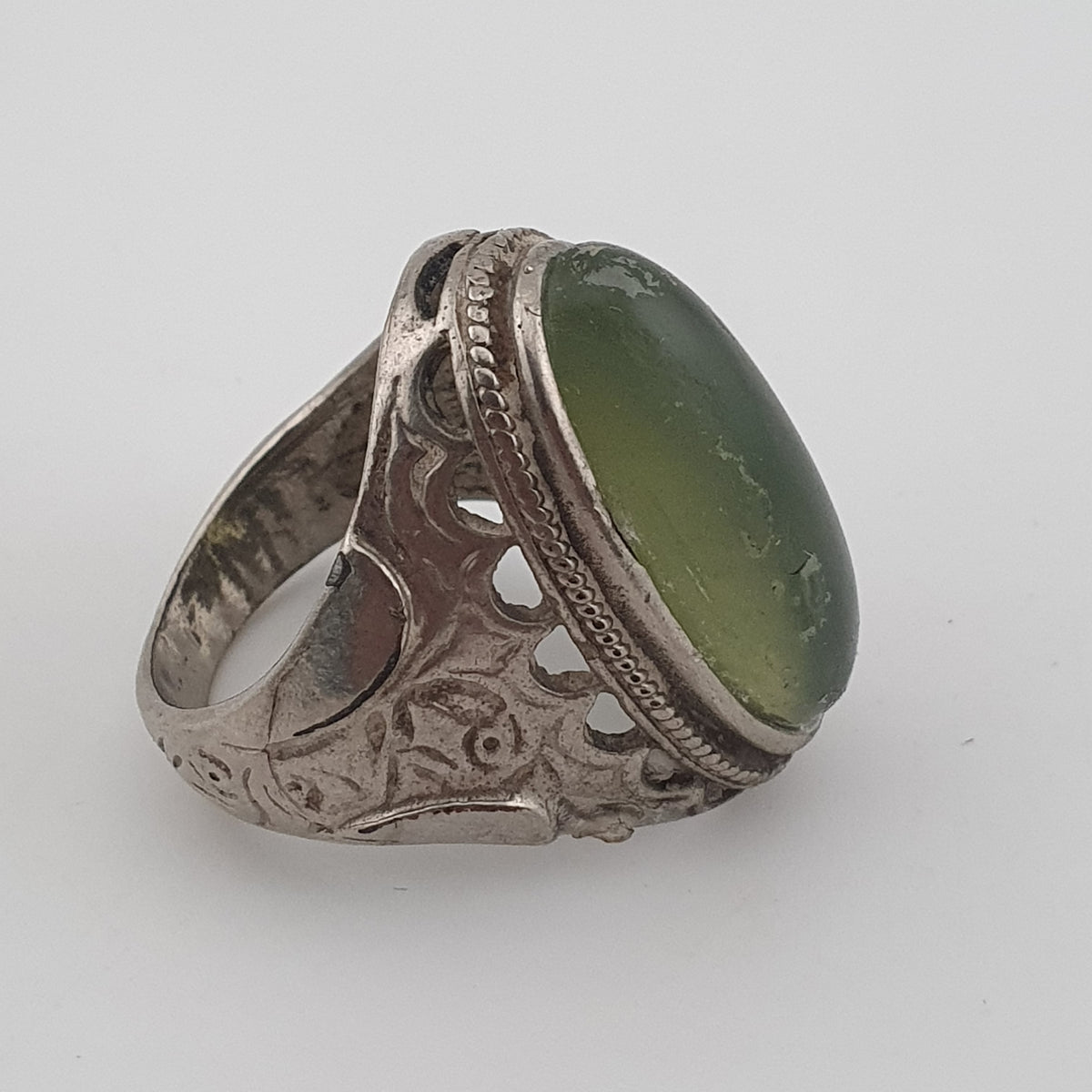 Ancient Handmade Brass With Antique Jade Ring
