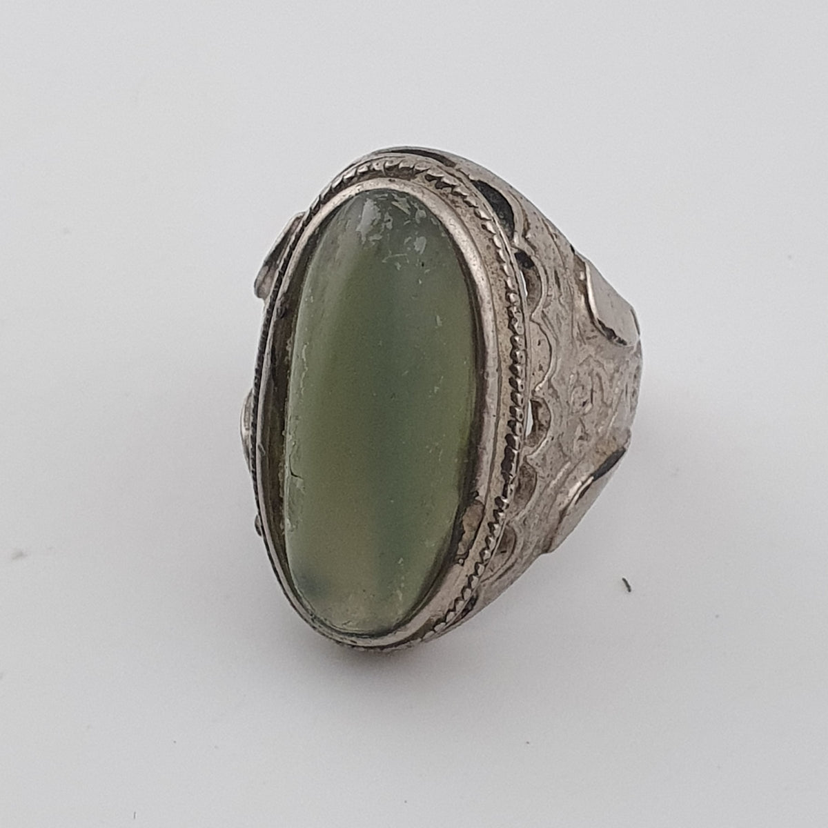 Ancient Handmade Brass With Antique Jade Ring