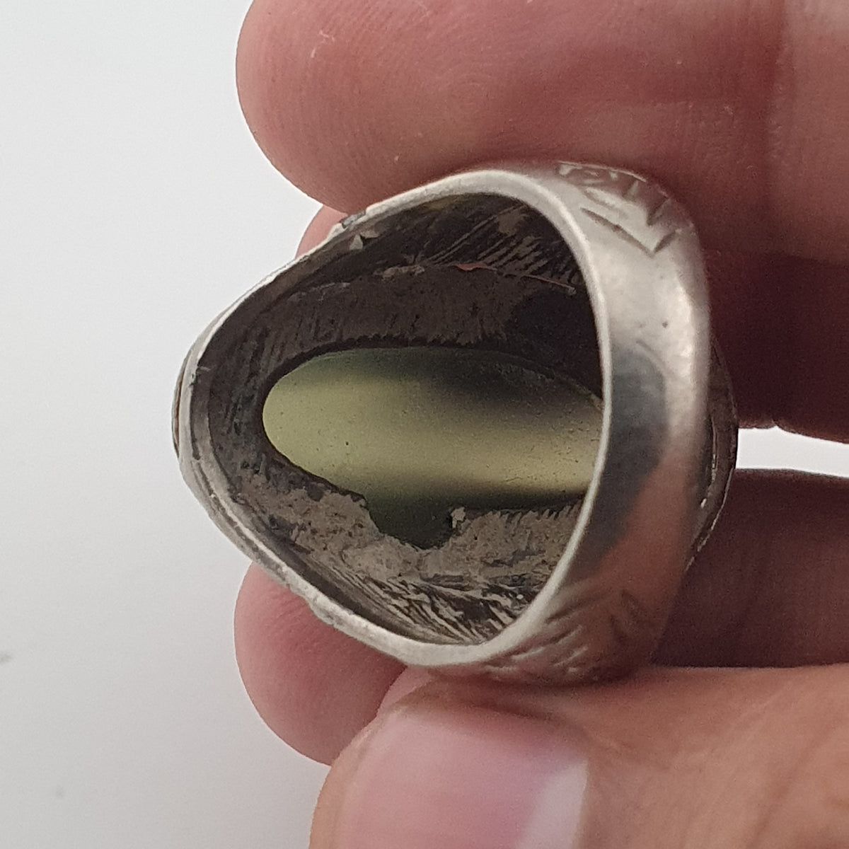 Ancient Handmade Brass With Antique Jade Ring
