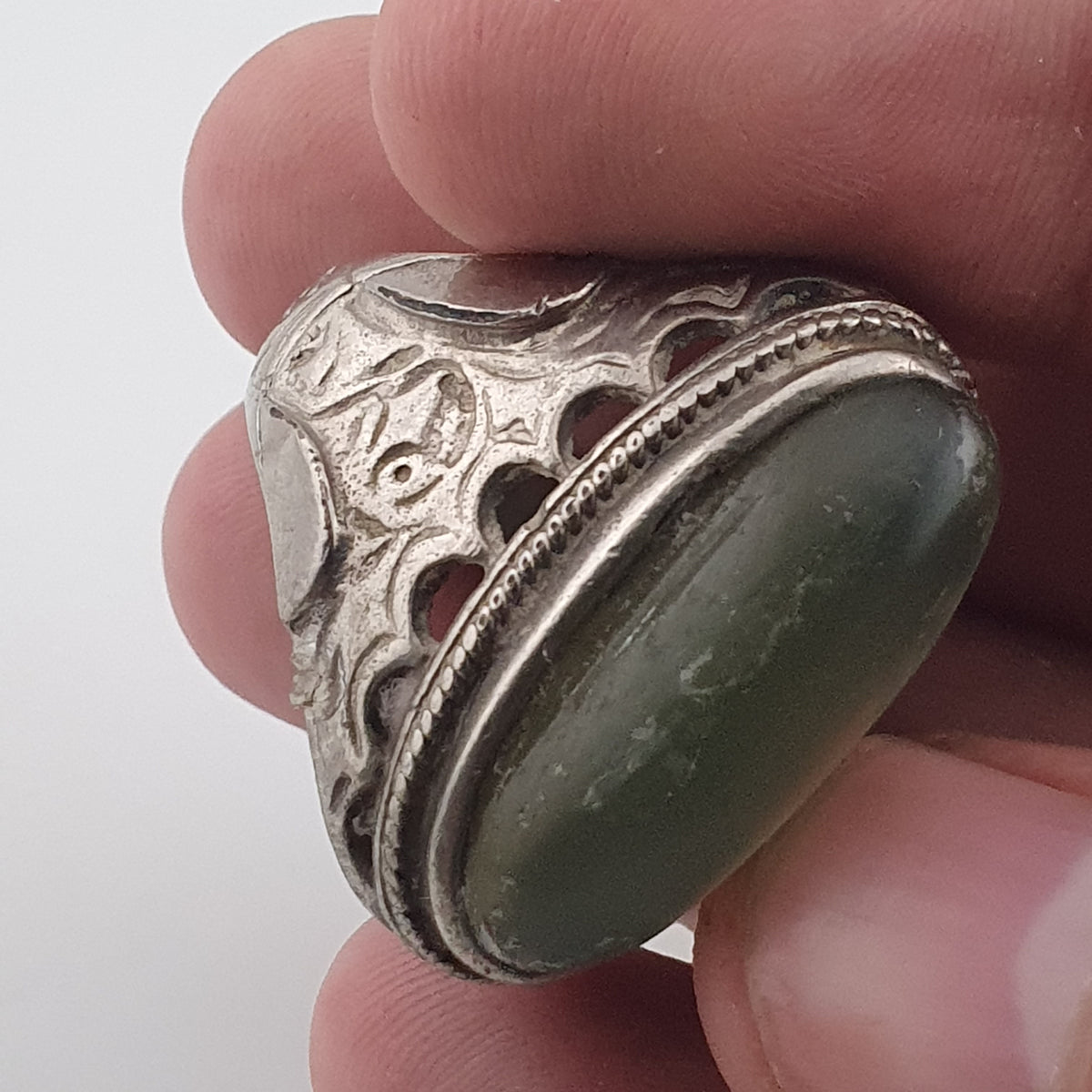 Ancient Handmade Brass With Antique Jade Ring