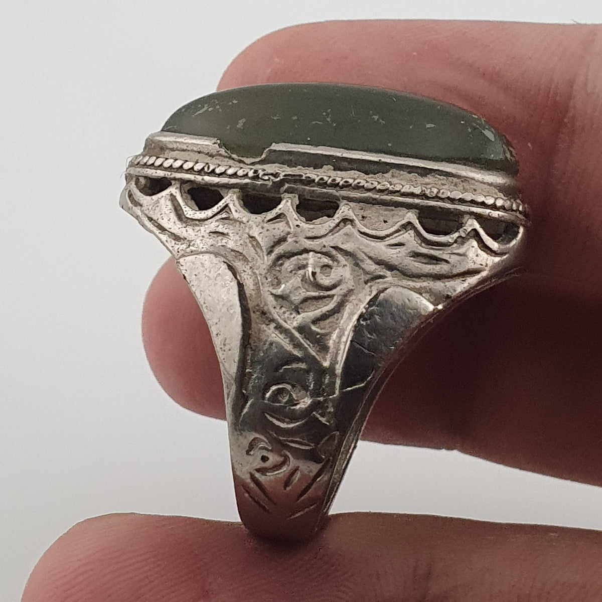 Ancient Handmade Brass With Antique Jade Ring