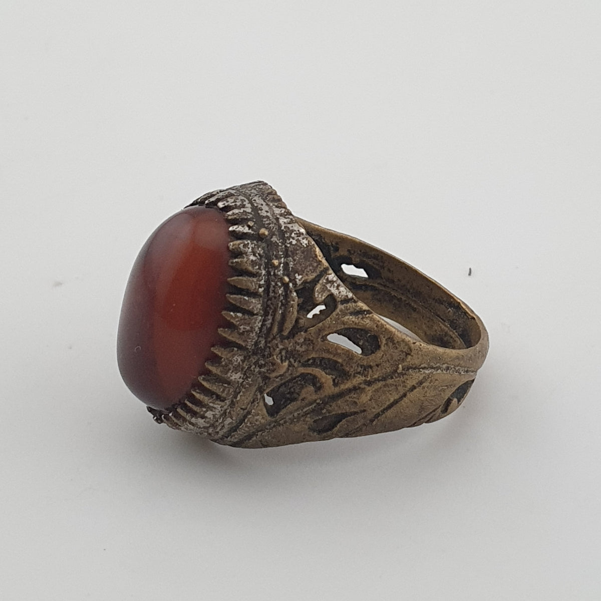 Ancient Brass Handmade With  Eyes Agate Gemstone Ring