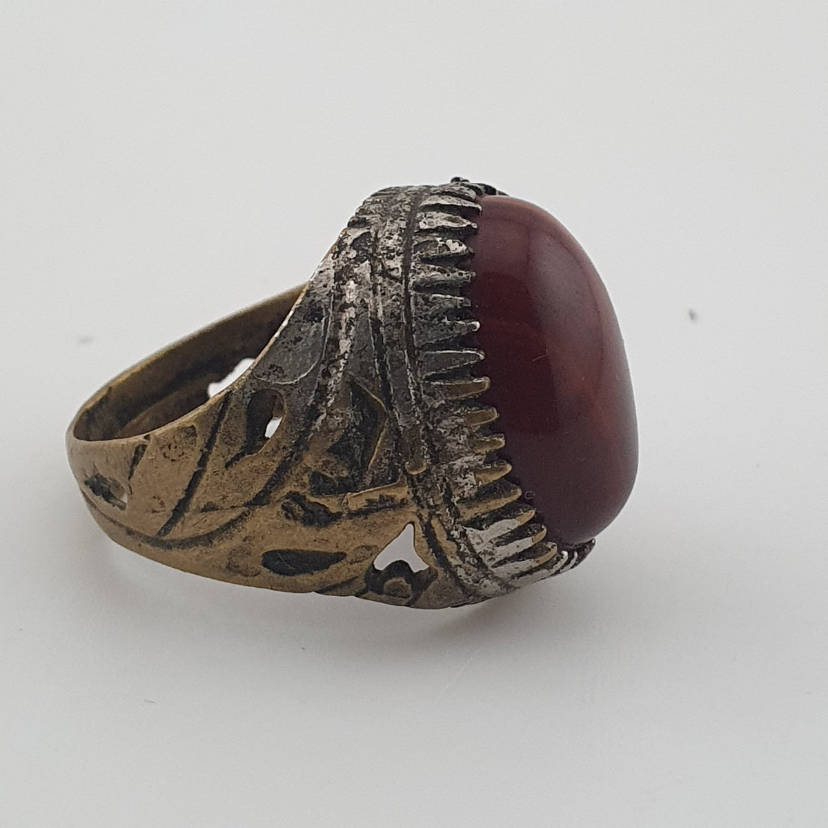 Ancient Brass Handmade With  Eyes Agate Gemstone Ring