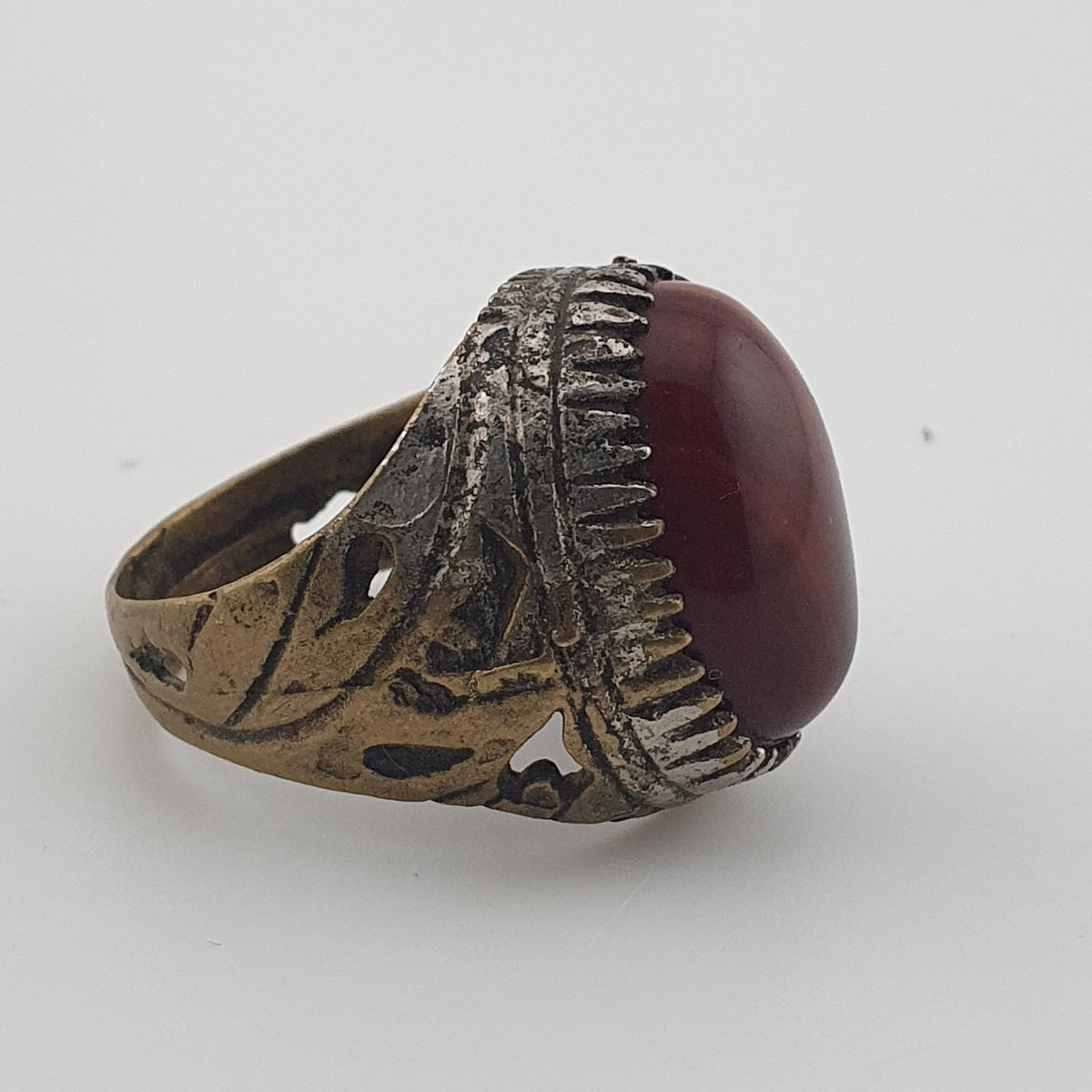 Ancient Brass Handmade With  Eyes Agate Gemstone Ring
