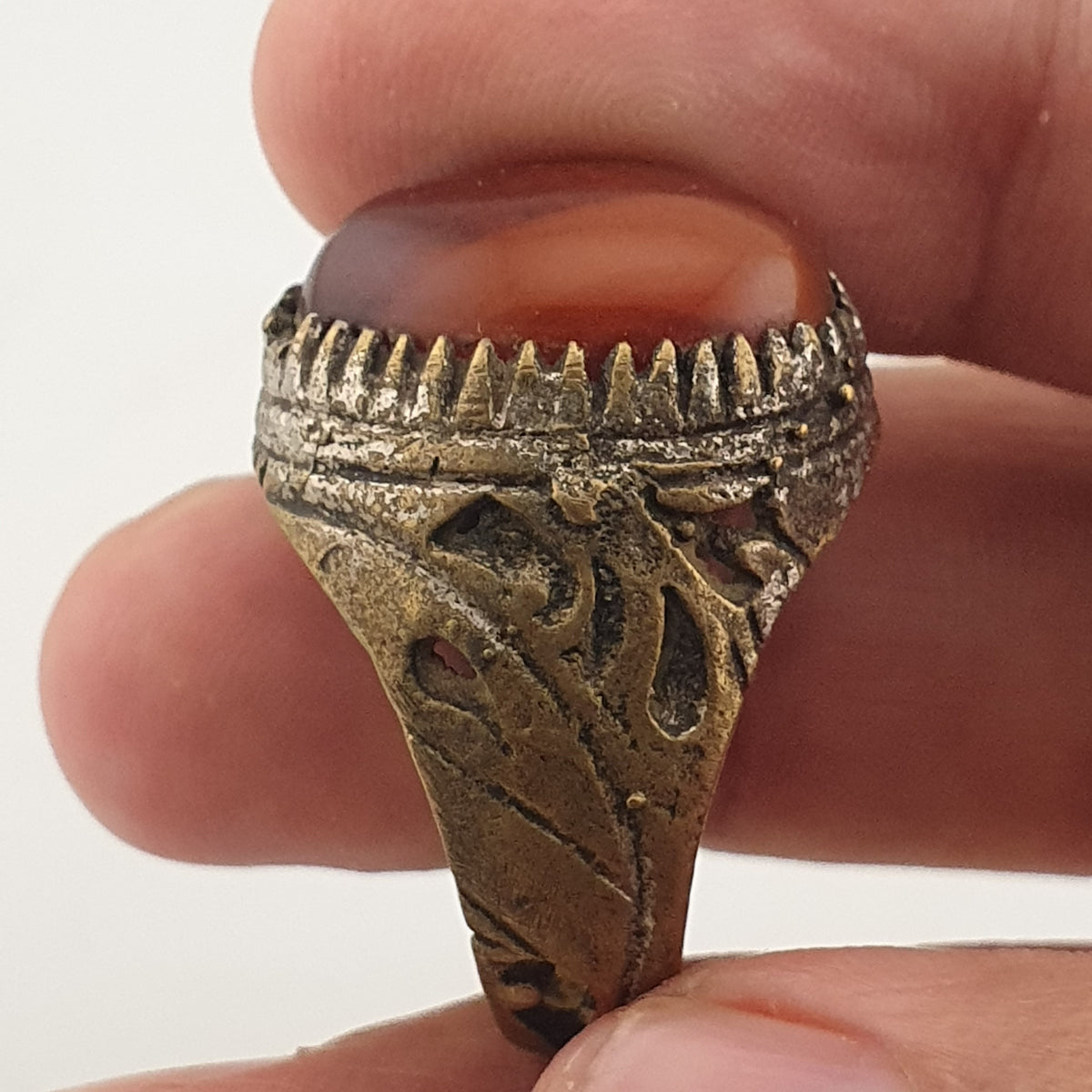 Ancient Brass Handmade With  Eyes Agate Gemstone Ring