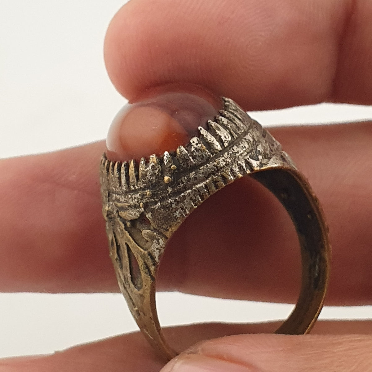 Ancient Brass Handmade With  Eyes Agate Gemstone Ring