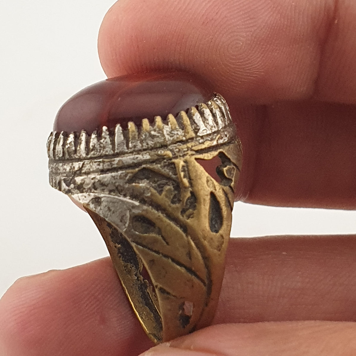 Ancient Brass Handmade With  Eyes Agate Gemstone Ring