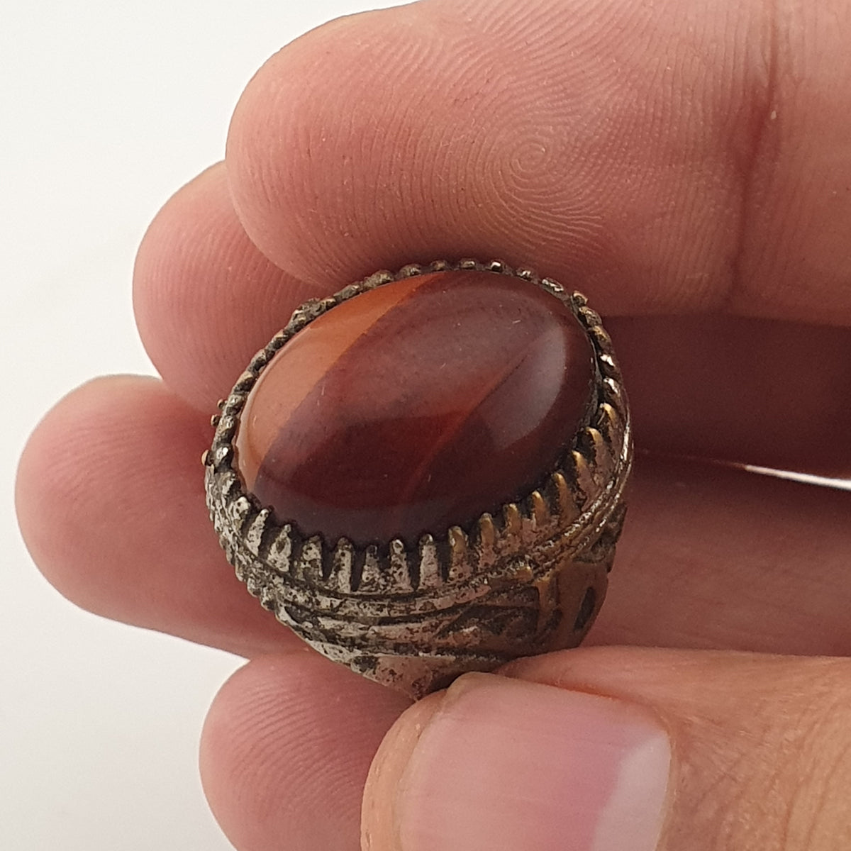 Ancient Brass Handmade With  Eyes Agate Gemstone Ring