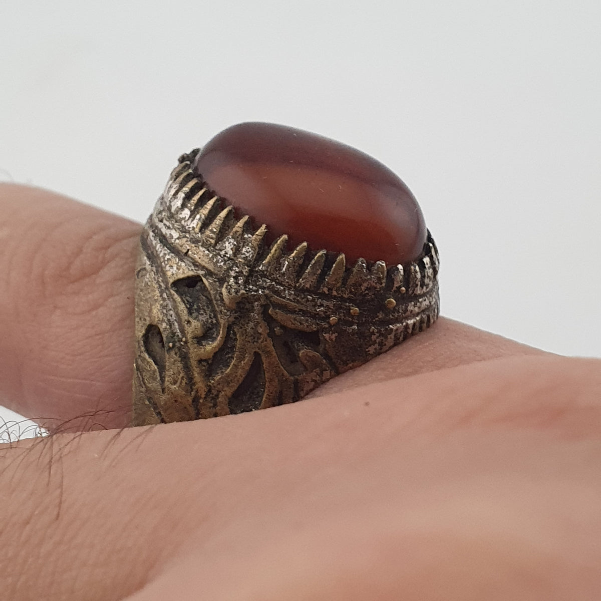 Ancient Brass Handmade With  Eyes Agate Gemstone Ring