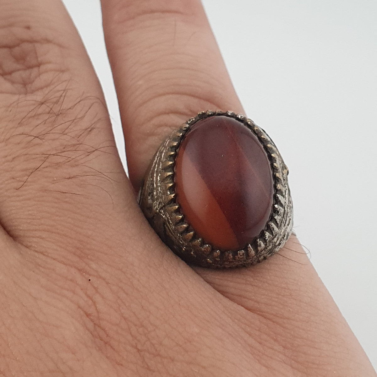 Ancient Brass Handmade With  Eyes Agate Gemstone Ring