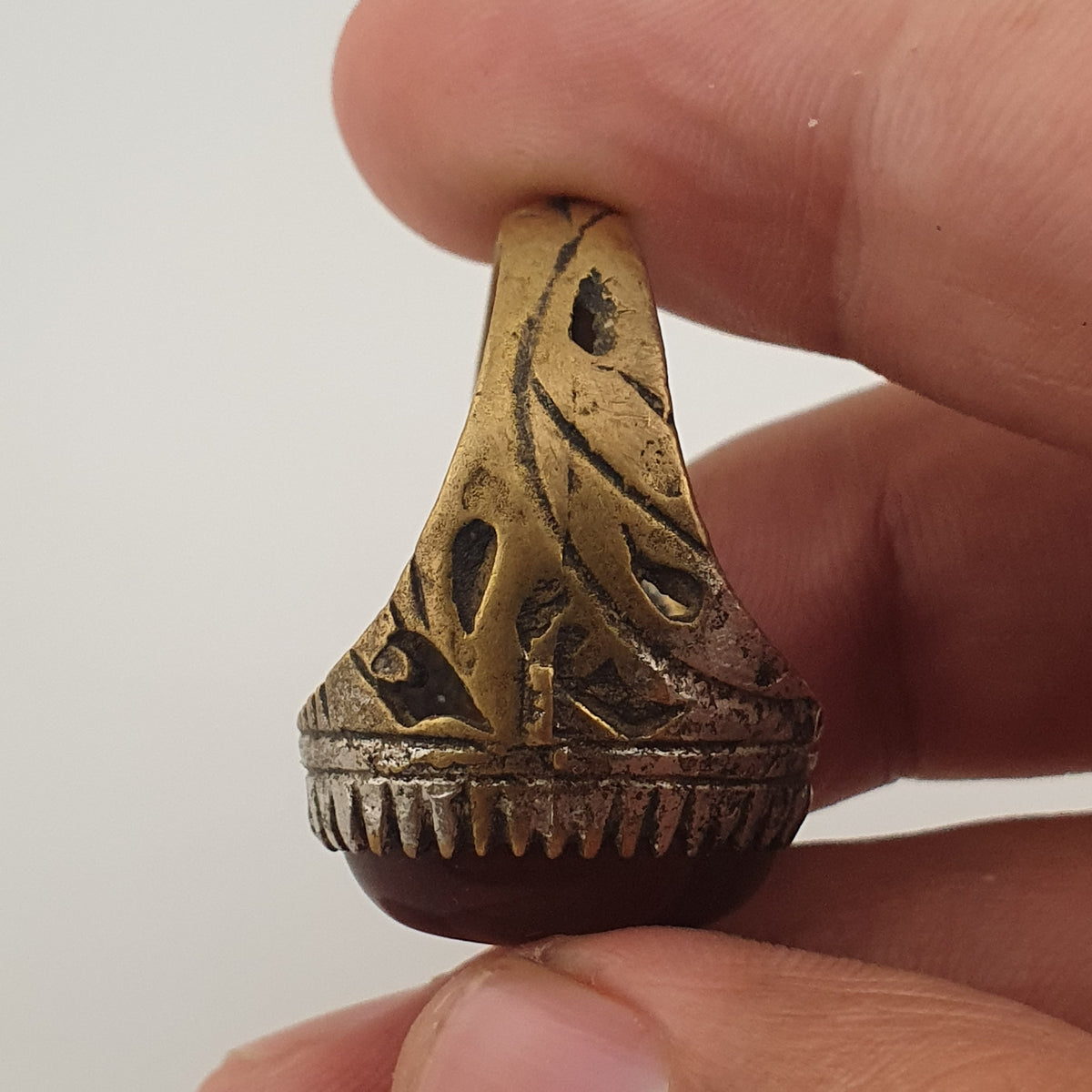 Ancient Brass Handmade With  Eyes Agate Gemstone Ring