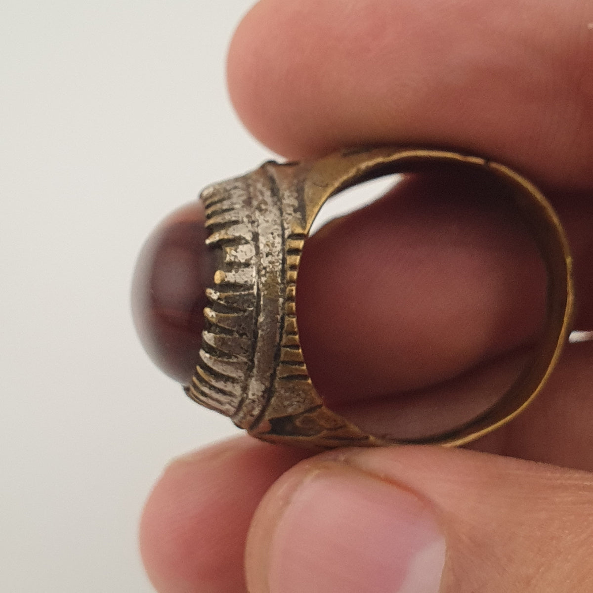 Ancient Brass Handmade With  Eyes Agate Gemstone Ring