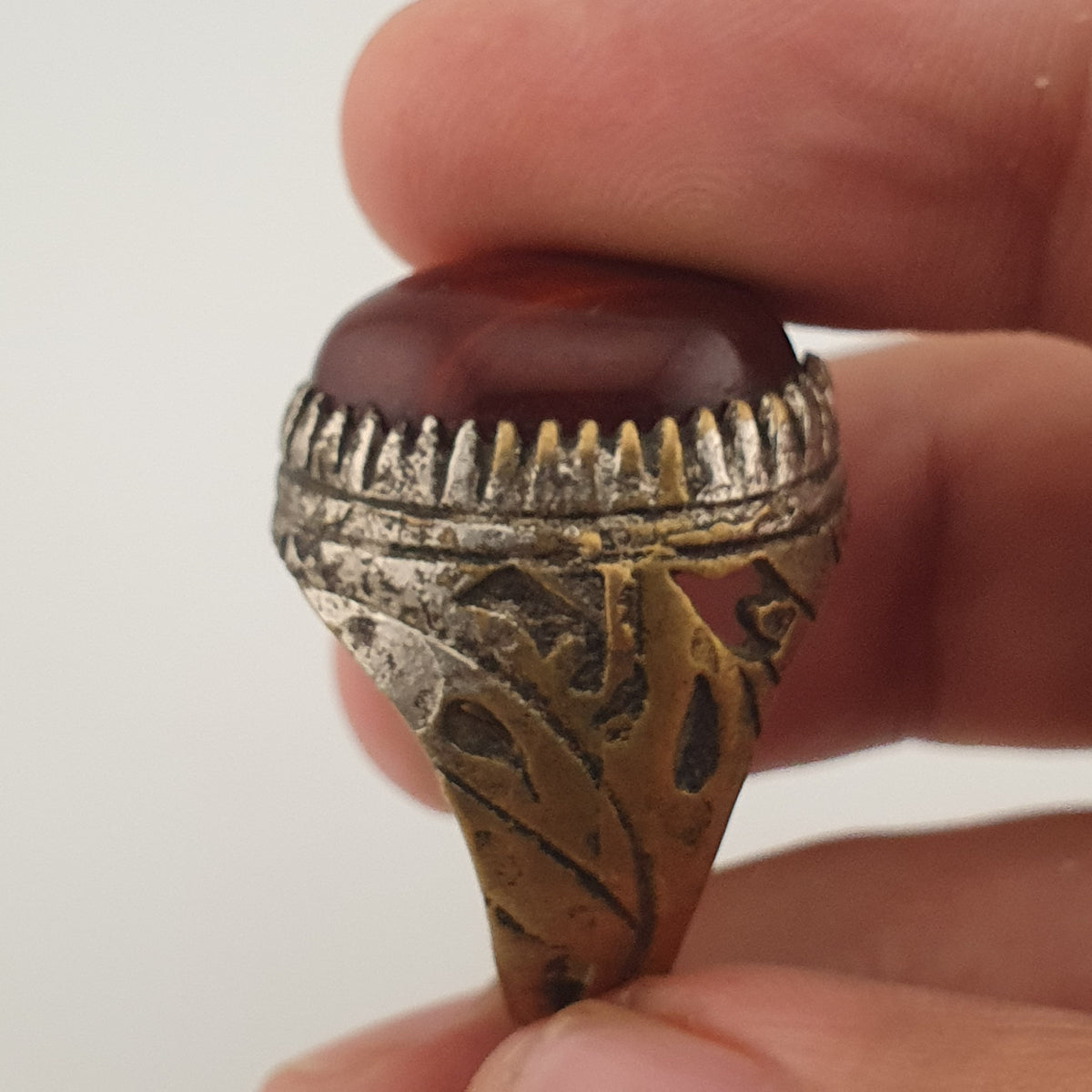 Ancient Brass Handmade With  Eyes Agate Gemstone Ring