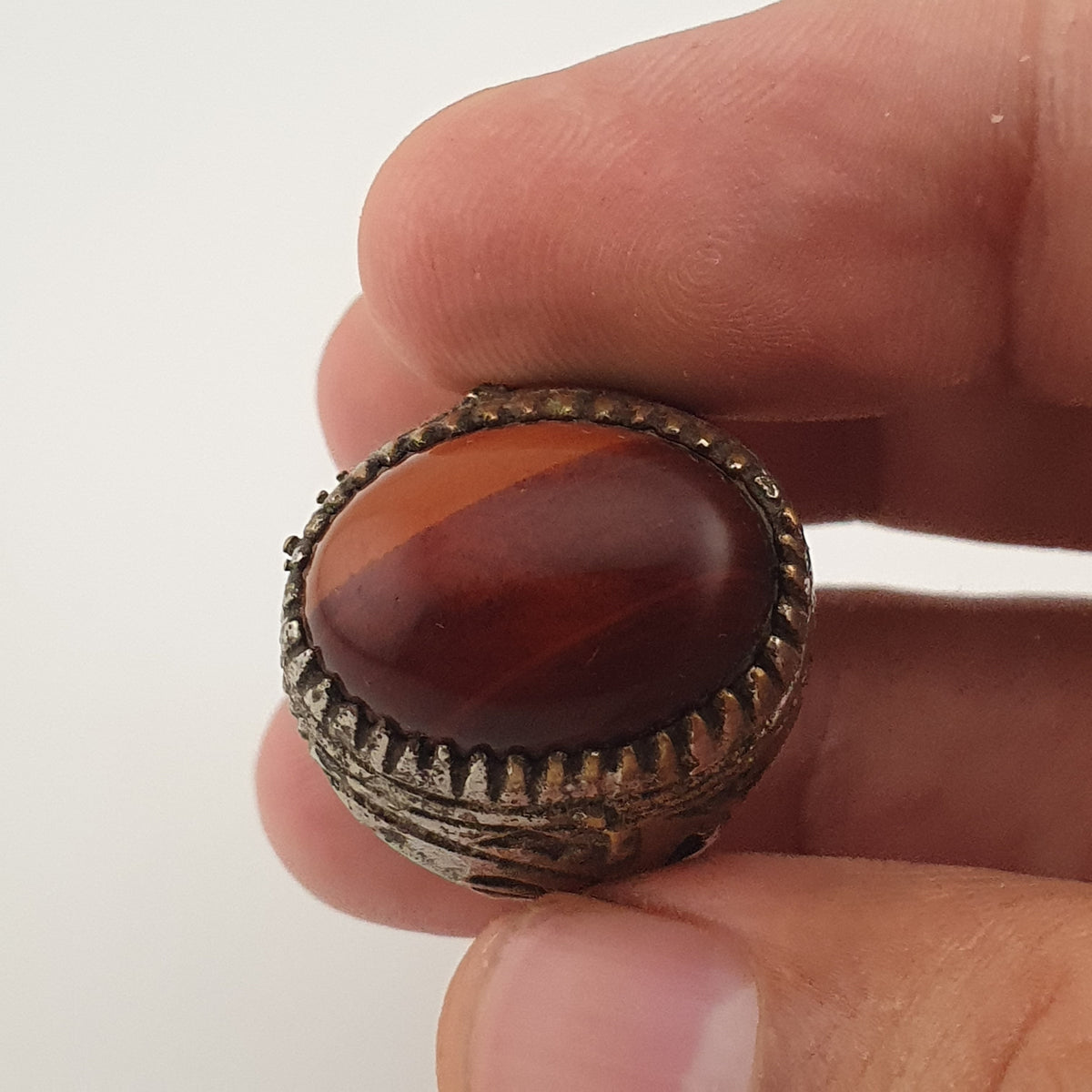 Ancient Brass Handmade With  Eyes Agate Gemstone Ring