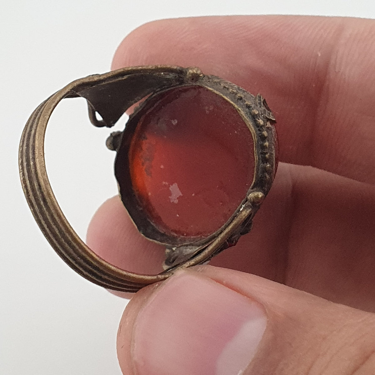 Amtique Handmade Brass & Agate Ring