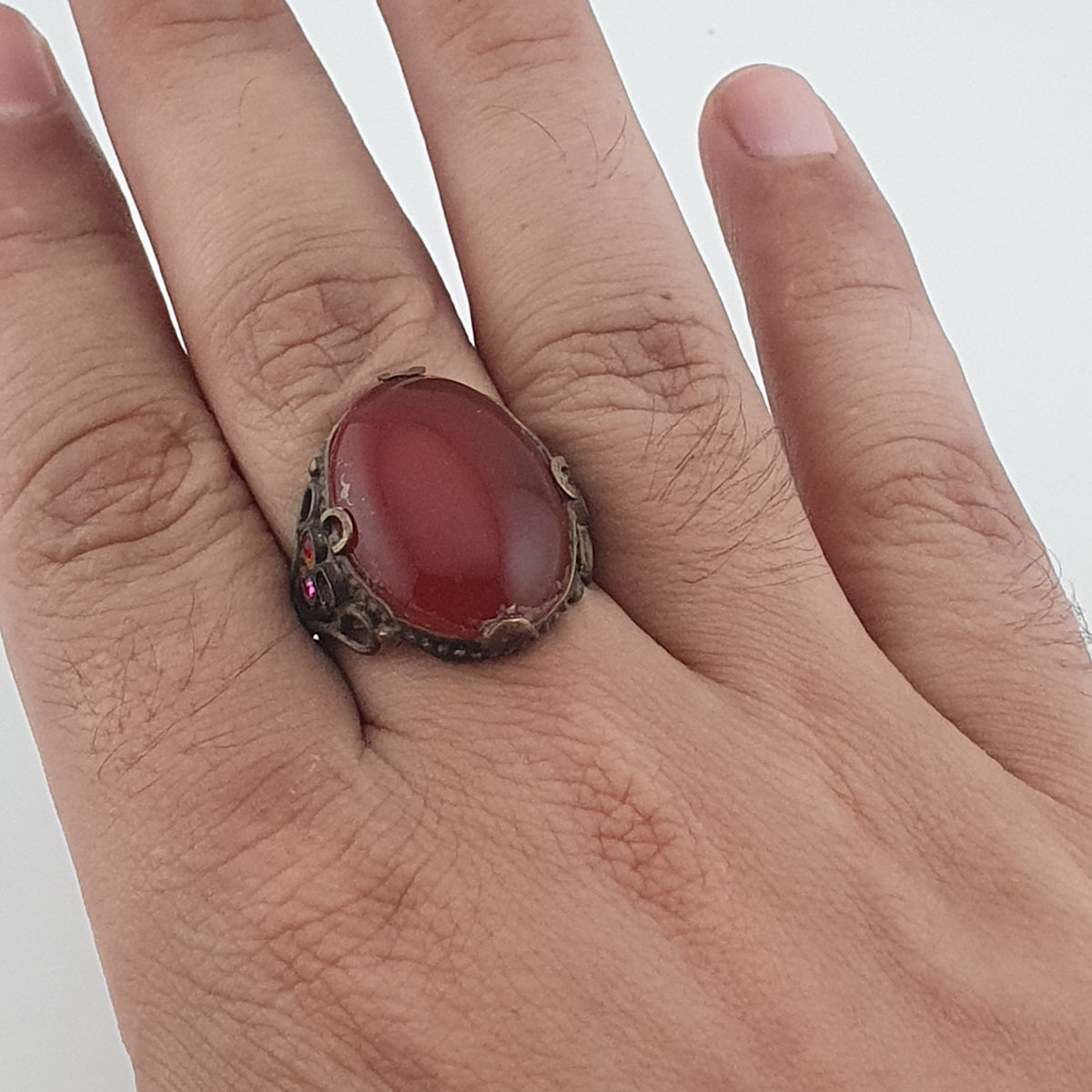 Amtique Handmade Brass & Agate Ring