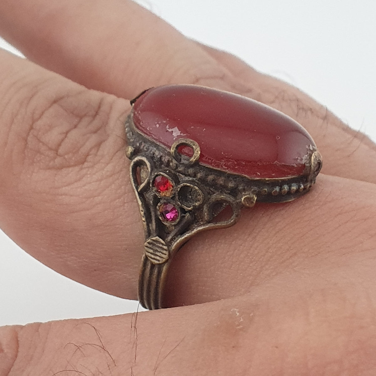 Amtique Handmade Brass & Agate Ring