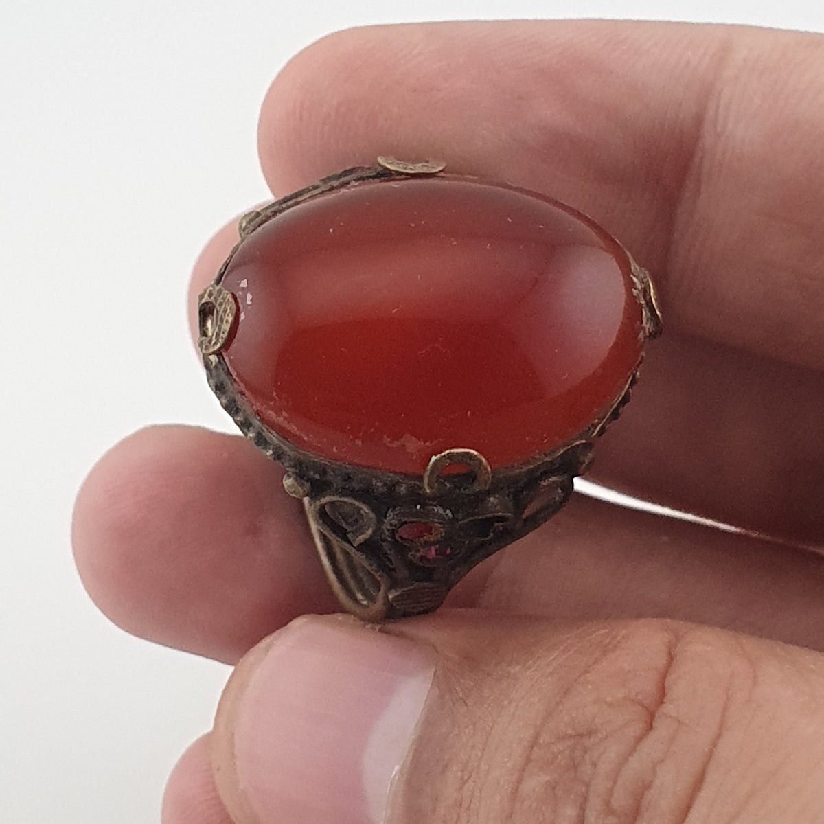 Amtique Handmade Brass & Agate Ring