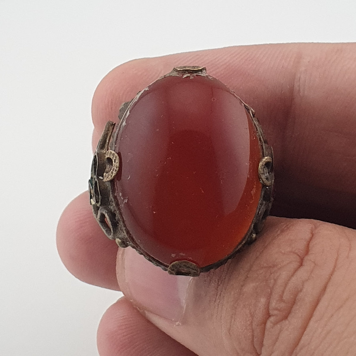 Amtique Handmade Brass & Agate Ring