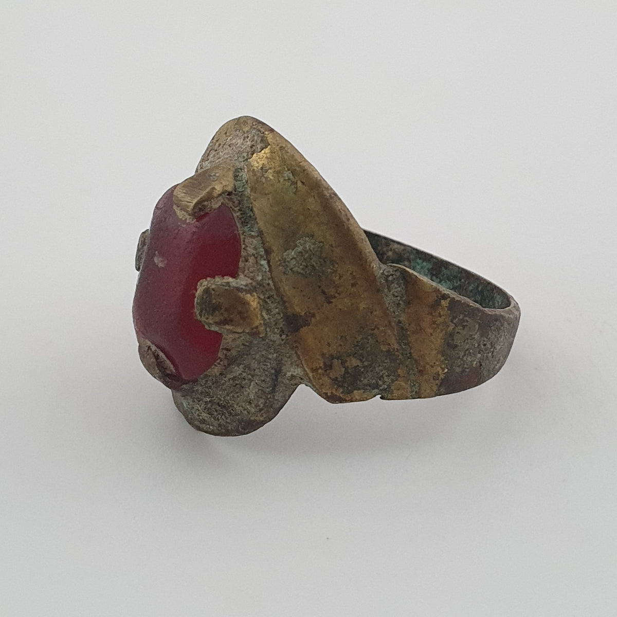 Ancient Style Handmade Brass Ring with Cubic Zirconia