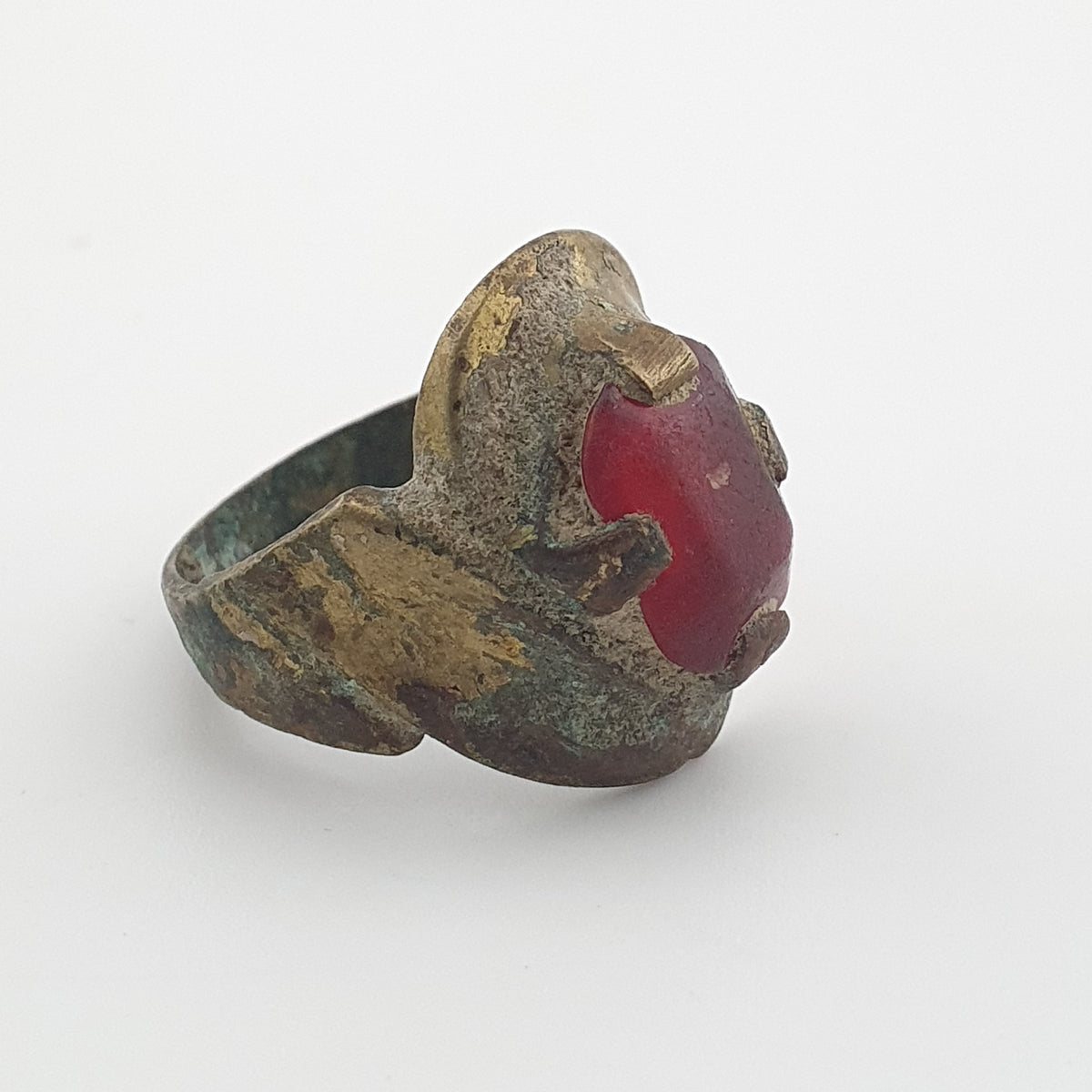 Ancient Style Handmade Brass Ring with Cubic Zirconia