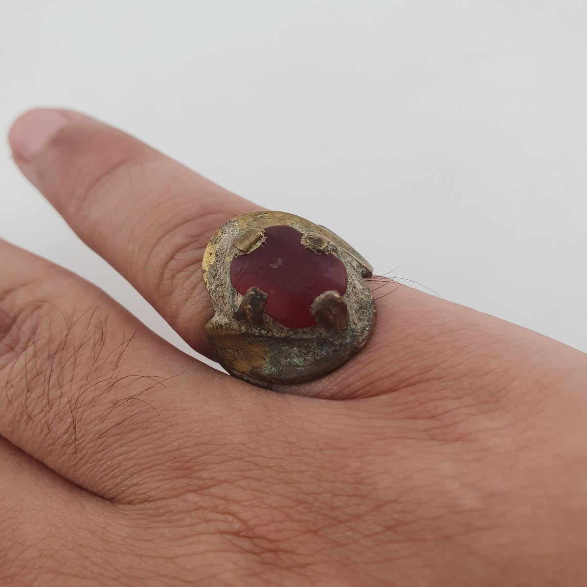 Ancient Style Handmade Brass Ring with Cubic Zirconia