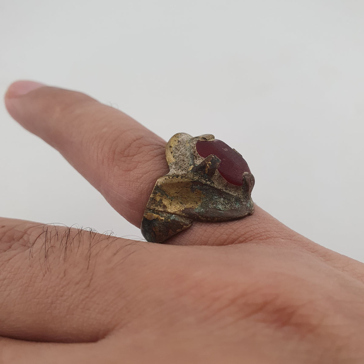 Ancient Style Handmade Brass Ring with Cubic Zirconia