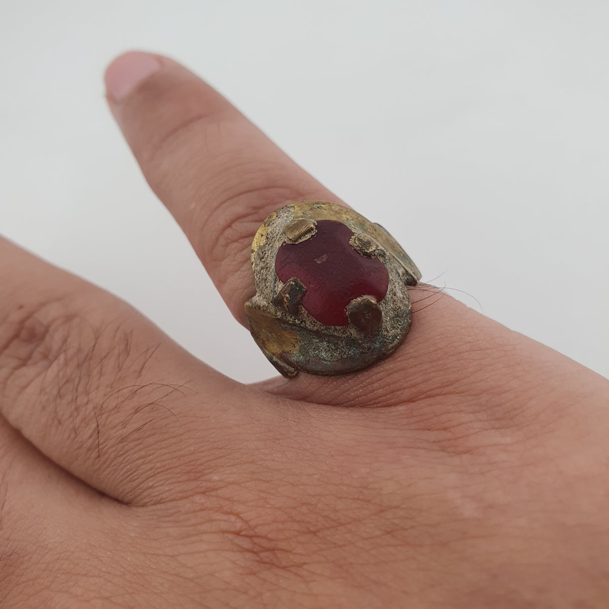 Ancient Style Handmade Brass Ring with Cubic Zirconia