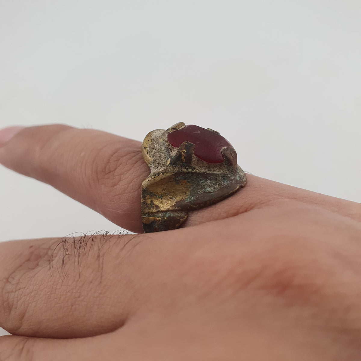 Ancient Style Handmade Brass Ring with Cubic Zirconia