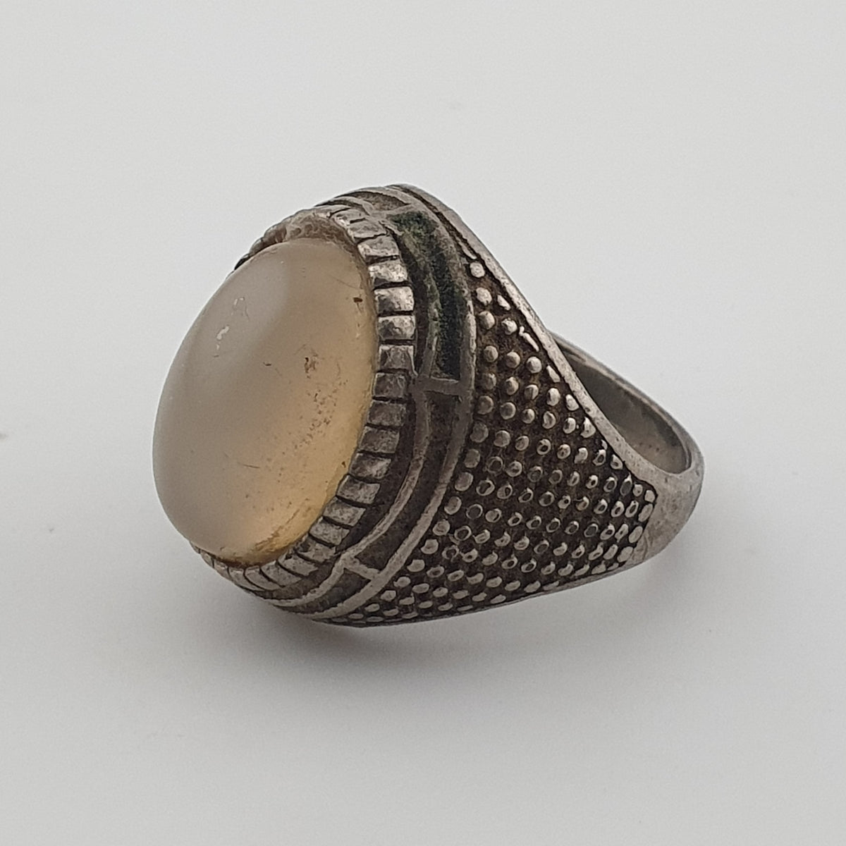 Old World Rustic Brass Ring with Natural Jade Stone