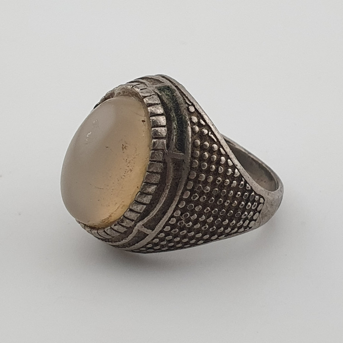 Old World Rustic Brass Ring with Natural Jade Stone