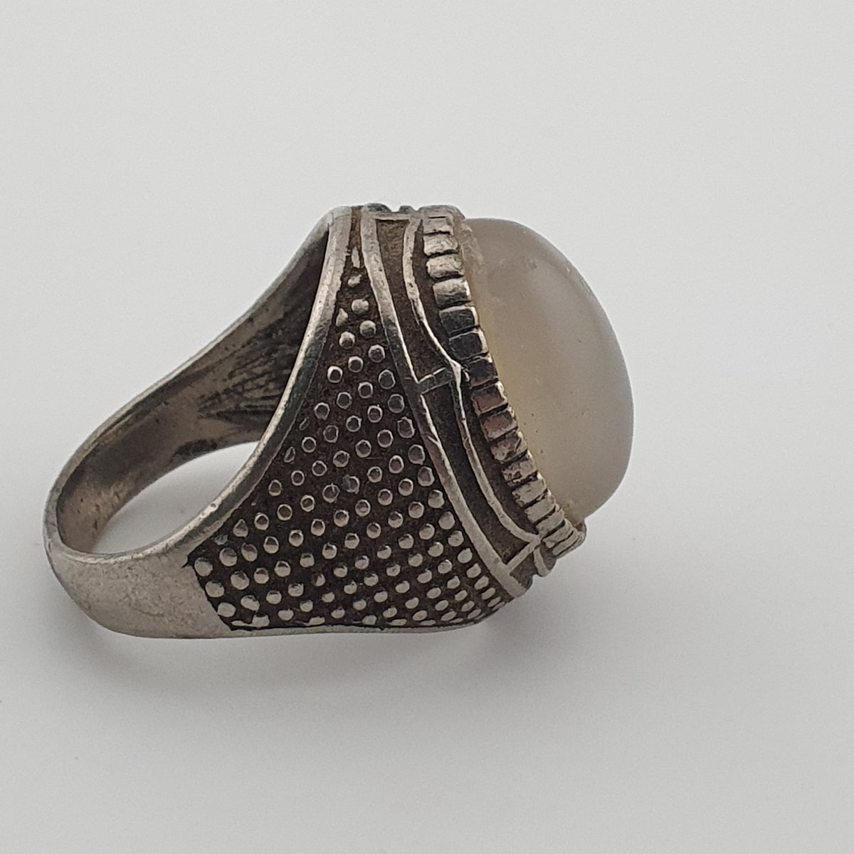 Old World Rustic Brass Ring with Natural Jade Stone