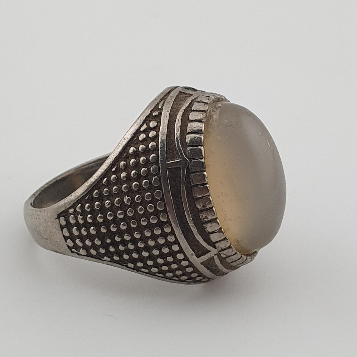 Old World Rustic Brass Ring with Natural Jade Stone