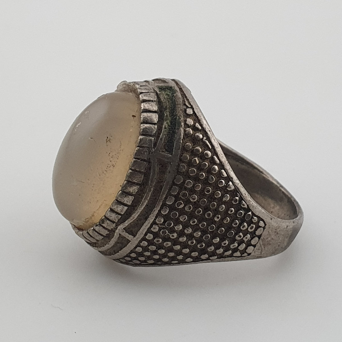 Old World Rustic Brass Ring with Natural Jade Stone